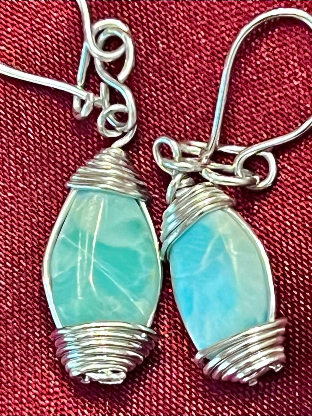 Elegant LARIMAR Silver Handcrafted in Dom.Republic Stone Drop Earrings